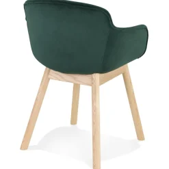 ALTEREGO Chaise avec accoudoirs 'FRIDA' en velours vert et pieds en bois naturel Best