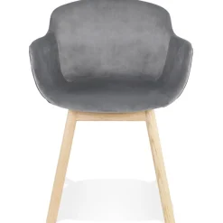 ALTEREGO Chaise avec accoudoirs 'FRIDA' en velours gris et pieds en bois naturel Outlet