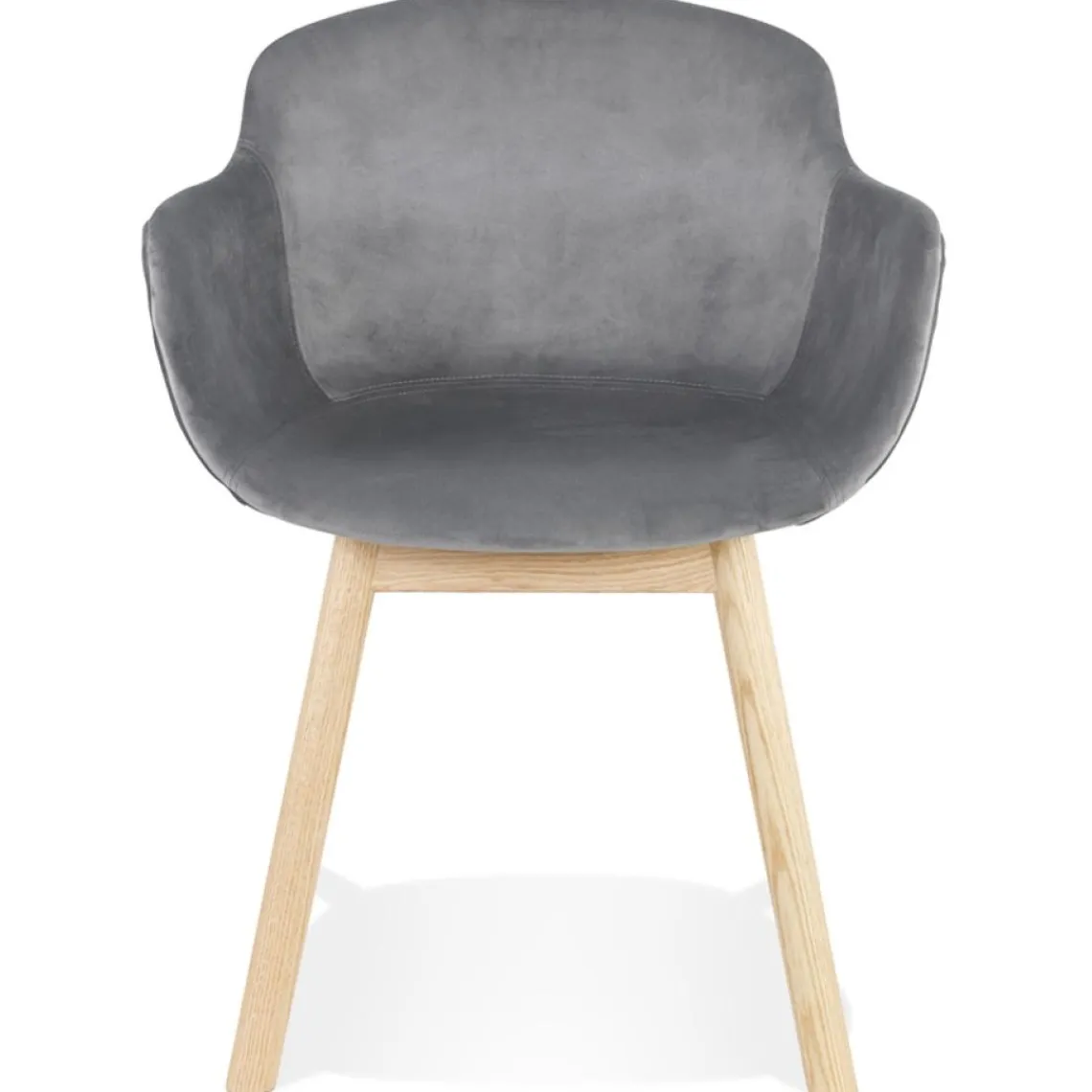 ALTEREGO Chaise avec accoudoirs 'FRIDA' en velours gris et pieds en bois naturel Outlet