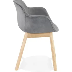 ALTEREGO Chaise avec accoudoirs 'FRIDA' en velours gris et pieds en bois naturel Outlet