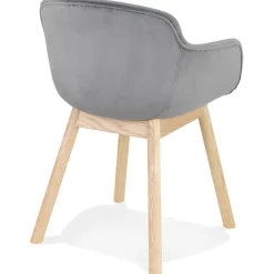 ALTEREGO Chaise avec accoudoirs 'FRIDA' en velours gris et pieds en bois naturel Outlet