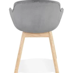 ALTEREGO Chaise avec accoudoirs 'FRIDA' en velours gris et pieds en bois naturel Outlet