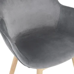 ALTEREGO Chaise avec accoudoirs 'FRIDA' en velours gris et pieds en bois naturel Outlet