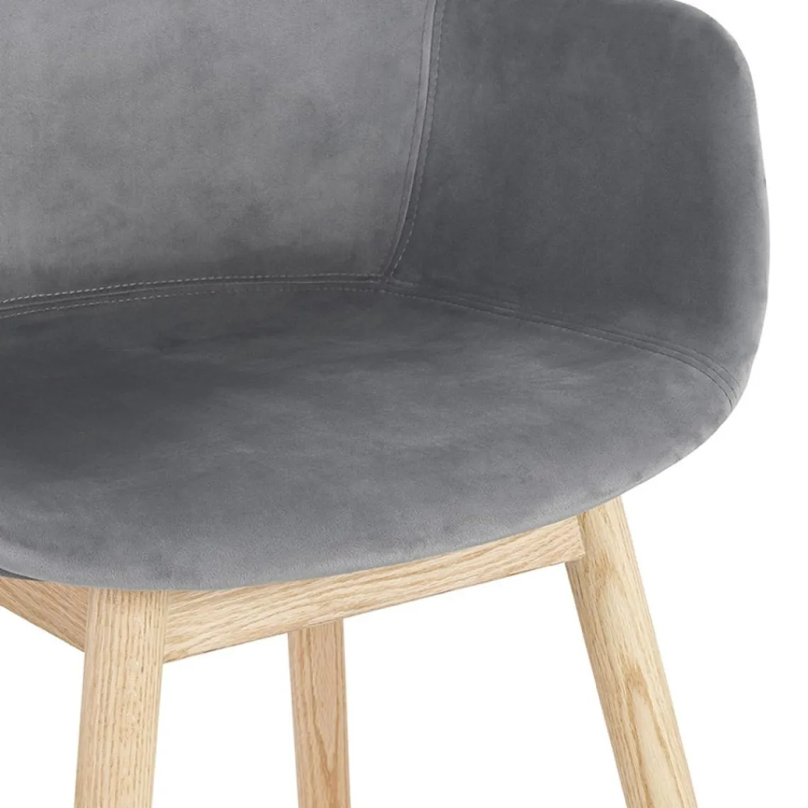 ALTEREGO Chaise avec accoudoirs 'FRIDA' en velours gris et pieds en bois naturel Outlet