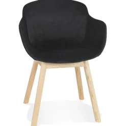 ALTEREGO Chaise avec accoudoirs 'FRIDA' en velours noir et pieds en bois naturel Discount