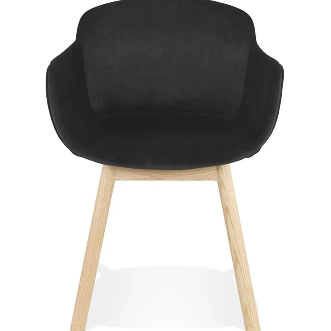 ALTEREGO Chaise avec accoudoirs 'FRIDA' en velours noir et pieds en bois naturel Discount