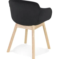 ALTEREGO Chaise avec accoudoirs 'FRIDA' en velours noir et pieds en bois naturel Discount