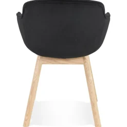 ALTEREGO Chaise avec accoudoirs 'FRIDA' en velours noir et pieds en bois naturel Discount