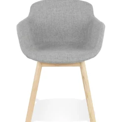 ALTEREGO Chaise avec accoudoirs 'LAMBIC' en tissu gris clair et pieds en bois naturel Sale