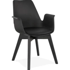 ALTEREGO Chaise avec accoudoirs 'MISTRAL' noire avec pieds en bois noir Sale