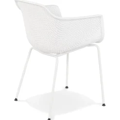 ALTEREGO Chaise avec accoudoirs perforée 'DRAK' blanche Hot