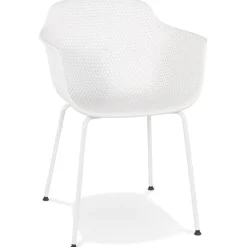 ALTEREGO Chaise avec accoudoirs perforée 'DRAK' blanche Hot