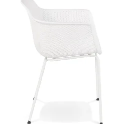 ALTEREGO Chaise avec accoudoirs perforée 'DRAK' blanche Hot