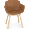 ALTEREGO Chaise avec accoudoirs 'RUPERT' en microfibre brune et pieds en bois naturel Online