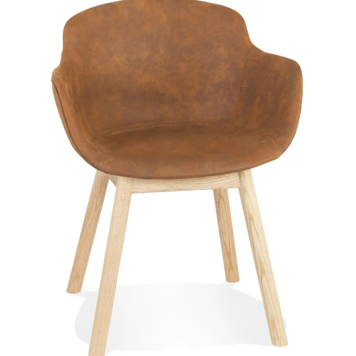ALTEREGO Chaise avec accoudoirs 'RUPERT' en microfibre brune et pieds en bois naturel Online