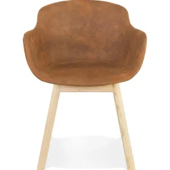 ALTEREGO Chaise avec accoudoirs 'RUPERT' en microfibre brune et pieds en bois naturel Online