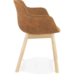 ALTEREGO Chaise avec accoudoirs 'RUPERT' en microfibre brune et pieds en bois naturel Online