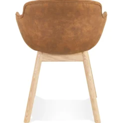 ALTEREGO Chaise avec accoudoirs 'RUPERT' en microfibre brune et pieds en bois naturel Online