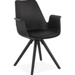 ALTEREGO Chaise avec accoudoirs 'ZALIK' noire avec pieds en bois noir