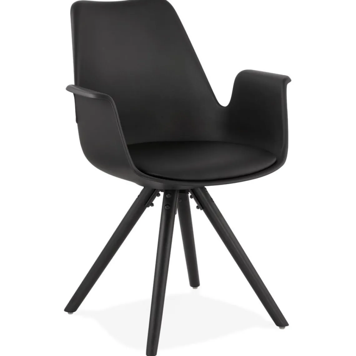 ALTEREGO Chaise avec accoudoirs 'ZALIK' noire avec pieds en bois noir