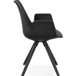 ALTEREGO Chaise avec accoudoirs 'ZALIK' noire avec pieds en bois noir