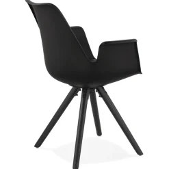 ALTEREGO Chaise avec accoudoirs 'ZALIK' noire avec pieds en bois noir