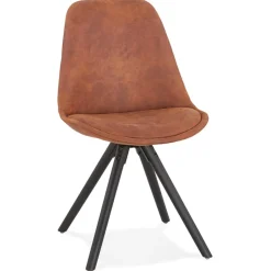 ALTEREGO Chaise confortable 'HARRY' en microfibre brune et pieds en bois noir New