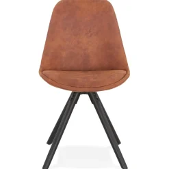 ALTEREGO Chaise confortable 'HARRY' en microfibre brune et pieds en bois noir New