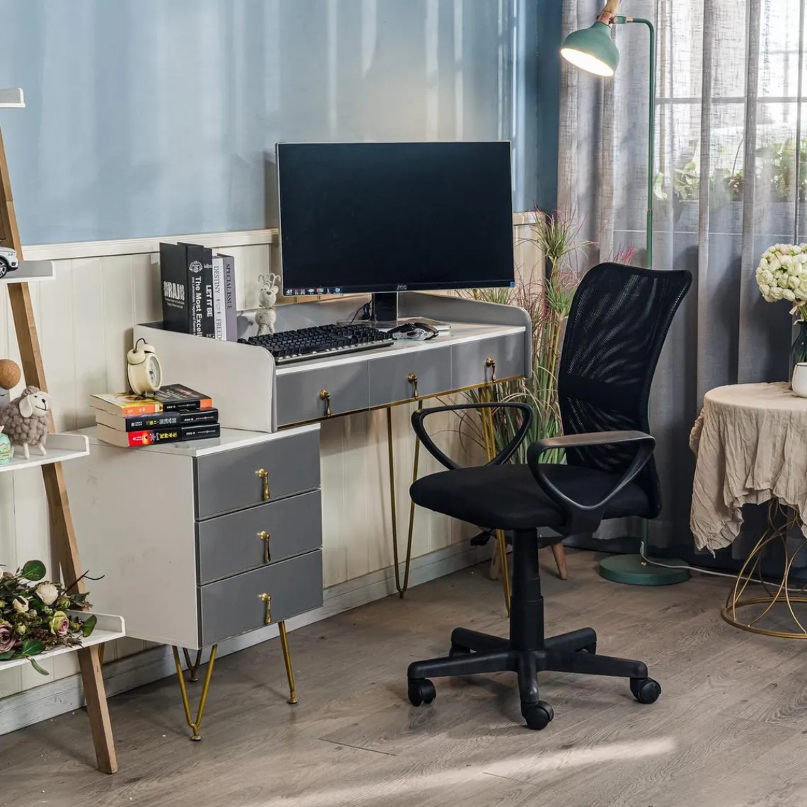 3S. x Home Chaise de bureau ergonomique réglable Noir Best