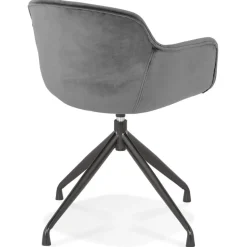 ALTEREGO Chaise design avec accoudoirs 'GRAPIN' en velours gris