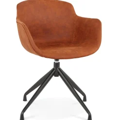 ALTEREGO Chaise design avec accoudoirs 'SOUND' en microfibre brune New