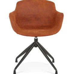 ALTEREGO Chaise design avec accoudoirs 'SOUND' en microfibre brune New