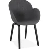 ALTEREGO Chaise design avec accoudoirs 'SAMY' en tissu gris et pieds en bois noir