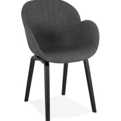 ALTEREGO Chaise design avec accoudoirs 'SAMY' en tissu gris et pieds en bois noir