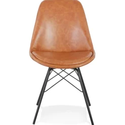 ALTEREGO Chaise design 'BRAVO' en matière synthétique brune et pieds en métal noir Online