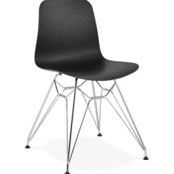 ALTEREGO Chaise design 'GAUDY' noire avec pied en métal chromé Outlet