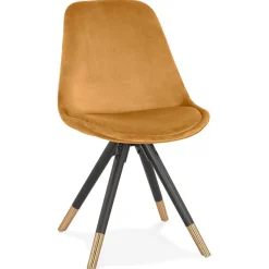 ALTEREGO Chaise design 'HAMILTON' en velours moutarde et pieds en bois noir Best