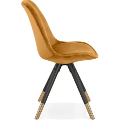 ALTEREGO Chaise design 'HAMILTON' en velours moutarde et pieds en bois noir Best