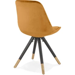 ALTEREGO Chaise design 'HAMILTON' en velours moutarde et pieds en bois noir Best