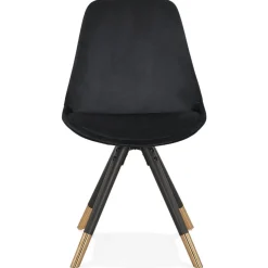 ALTEREGO Chaise design 'HAMILTON' en velours noir et pieds en bois noir Discount