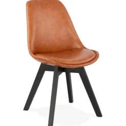 ALTEREGO Chaise design 'NIAGARA' brune avec pieds en bois noir Clearance