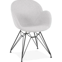 ALTEREGO Chaise design 'PLANET' en tissu gris clair avec pieds en métal noir Discount