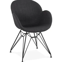 ALTEREGO Chaise design 'PLANET' en tissu gris foncé avec pieds en métal noir Outlet