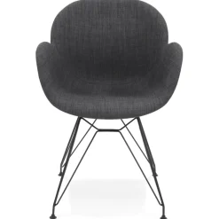 ALTEREGO Chaise design 'PLANET' en tissu gris foncé avec pieds en métal noir Outlet