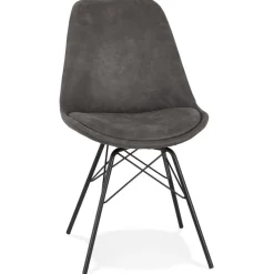 ALTEREGO Chaise design 'ROYAL' en microfibre grise et pieds en métal noir New