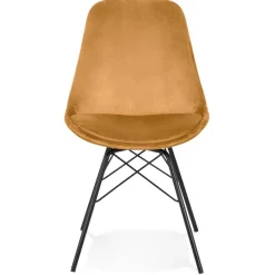ALTEREGO Chaise design 'ZAZY' en velours moutarde et pieds en métal noir Outlet