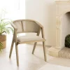 Macabane Chaise en bois assise tissu couleur lin dossier rotin naturel PIERRE Sale