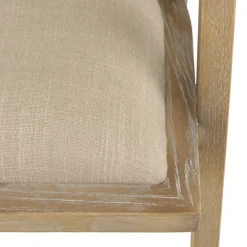 Macabane Chaise en bois assise tissu couleur lin dossier rotin naturel PIERRE Sale