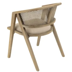 Macabane Chaise en bois assise tissu couleur lin dossier rotin naturel PIERRE Sale