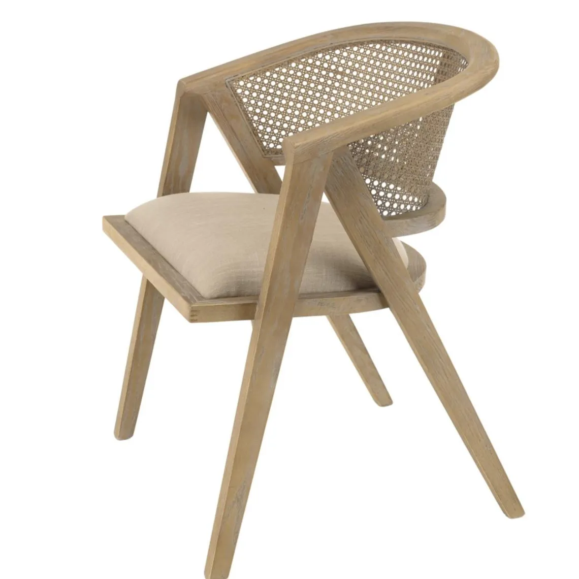 Macabane Chaise en bois assise tissu couleur lin dossier rotin naturel PIERRE Sale